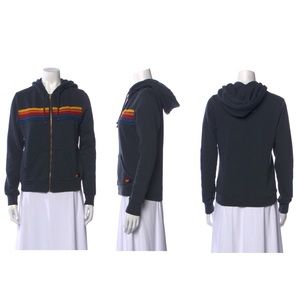 Aviator Nation 5-Stripe Hoodie Charcoal Black Rainbow Size Medium
